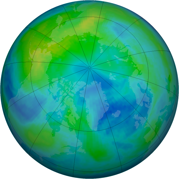Arctic ozone map for 10 October 1992